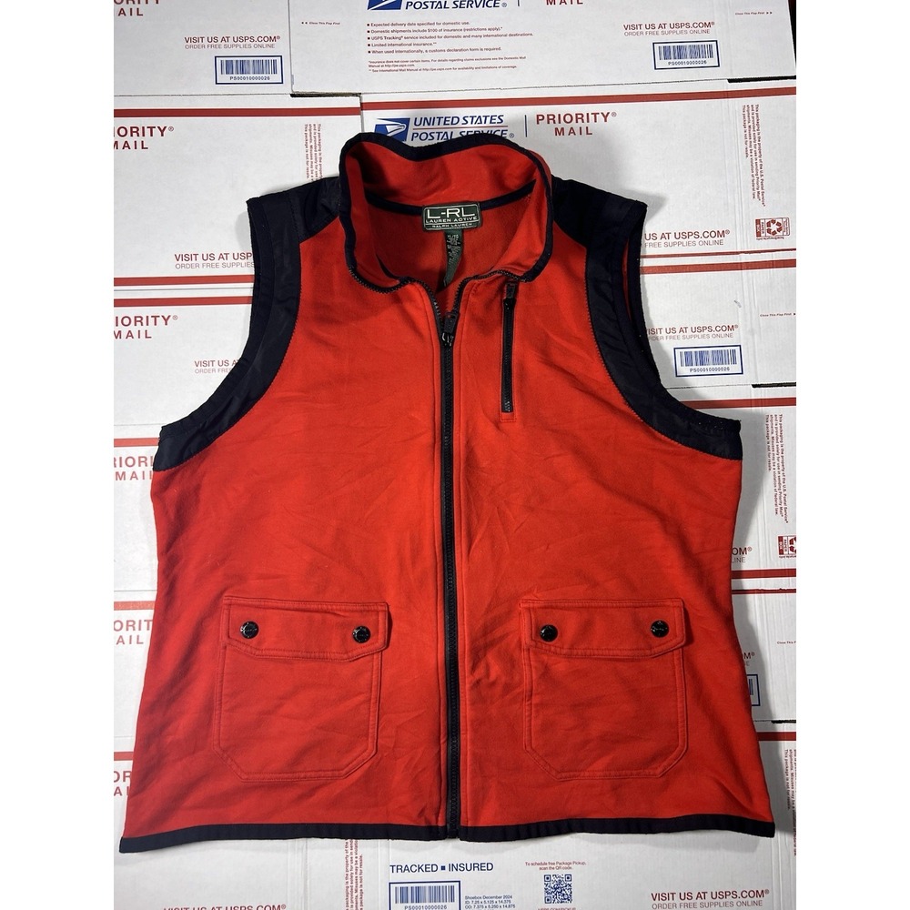 Lauren Ralph Lauren Active Vest Women's XLarge Red Full Zip Sleeveless‎ Pockets